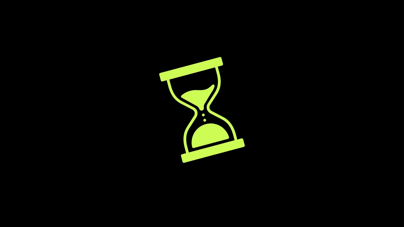 Hourglass icon in lime green on a black background showing how long it takes to see digital marketing results.